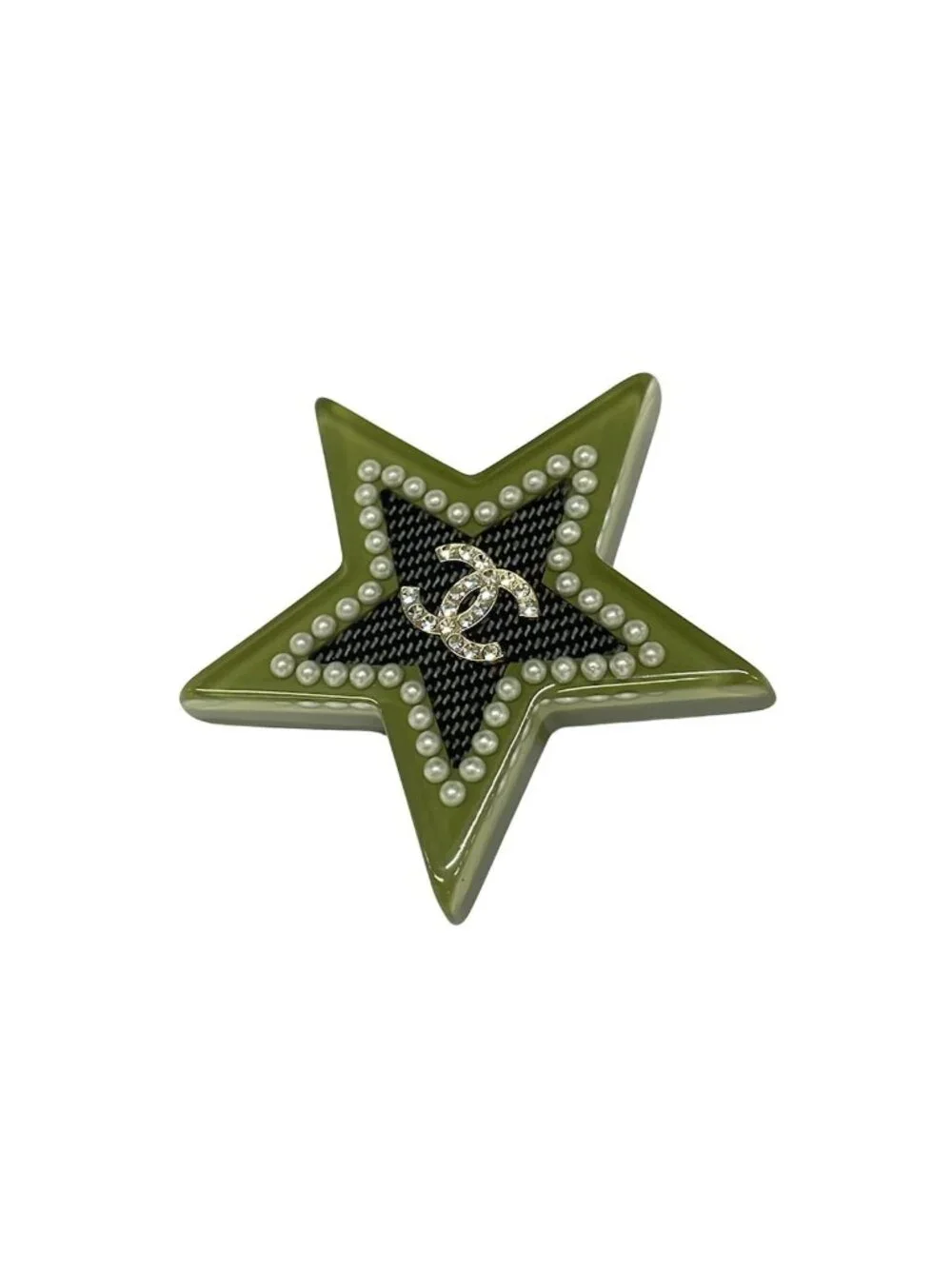Chanel Brooch CC Logo Khaki Black Multi Star
